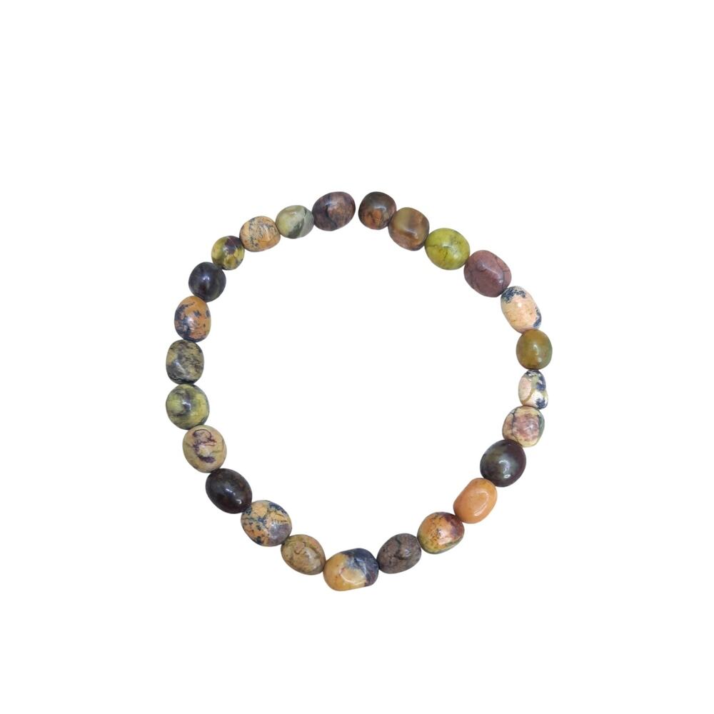 Artisan Gemstone Stretch Bracelet Spherical Serpentine Beaded Boho Unisex NEW